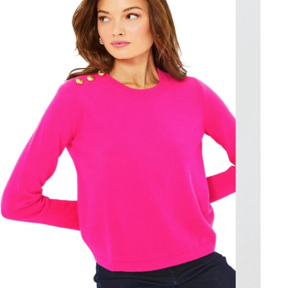 Lilly Pulitzer Brinkley Cashmere Pullover Sweater Pink Palms M
